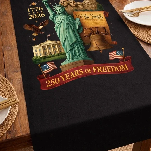 Custom 250th Anniversary of USA Patriotic Black Table Runner - Picture 1 of 2